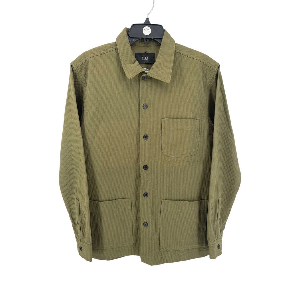 NEUW‎ Men's Olive Green Topstitched Military Long Sleeve Shirt Size Medium NEW